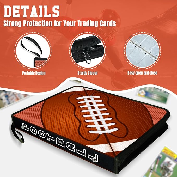 Trading Card Binder 9 Pocket - Football Card Binder with Sleeves 900 Double Sided Pockets Sports Trading Cards Album Cards Holder Protectors Set Fit for Game Cards, Sports Cards