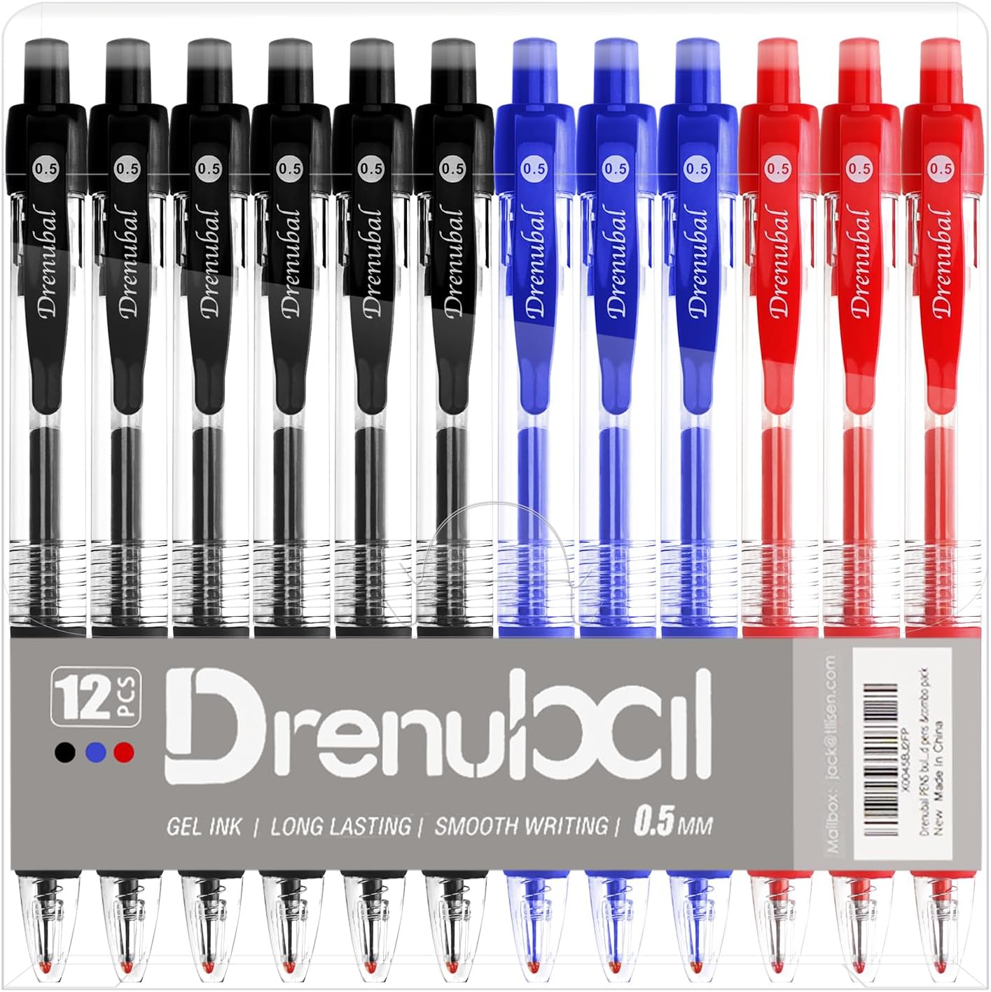 Assorted Color Quick-Dry Ballpoint & Gel Ink Pens - 12-Pack 0.5mm Fine Point Retractable for School Office, Rubber Grip - Smooth Writing Pens