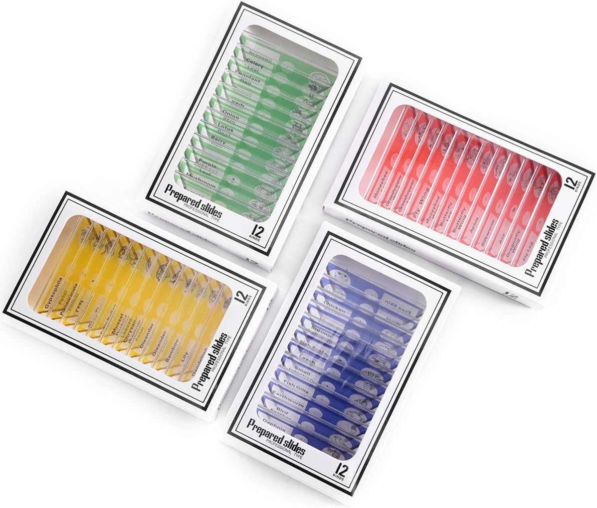 Plastic Prepared Microscope Slides for Kids, Cainda 48pcs Animals Insects Plants Flowers Sample Microscope Slides with Specimens for Students Adult Biology Science Programs