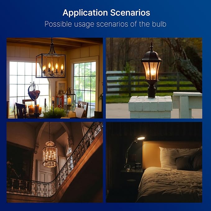 FLSNT LED Candelabra Light Bulbs 40W Equivalent, B11 E12 Small Base Chandelier Bulbs, 2200K Warm White, Dimmable, 330LM, Amber Glass Finishing, 12 Pack UL,CA65 Listed.