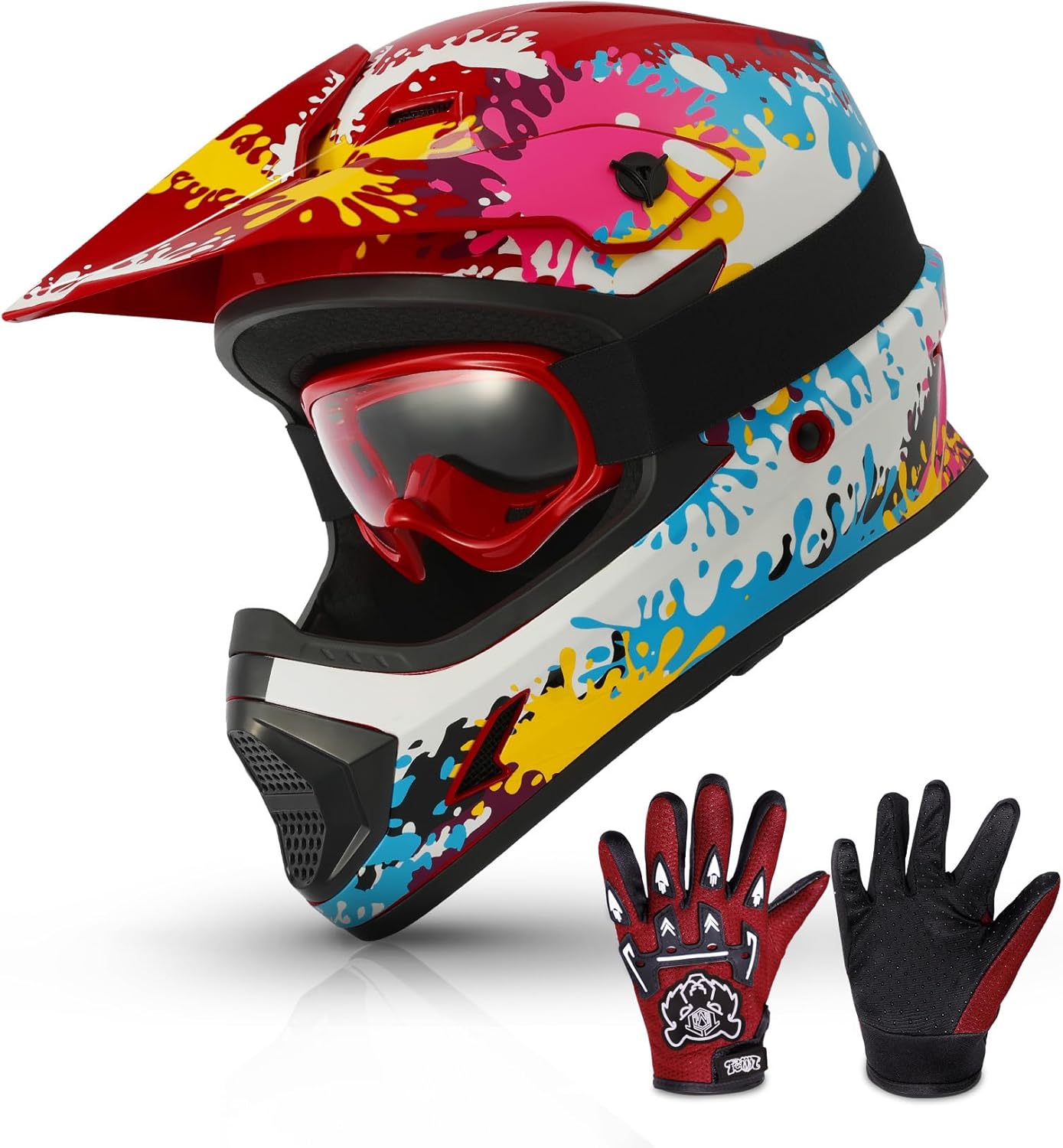 TCMT Dot Youth & Kids Motorcycle Off-Road Helmet Full Face Motocross Street Dirt Bike Mountain Bike BMX MX ATV Helmet+Goggles+Gloves New
