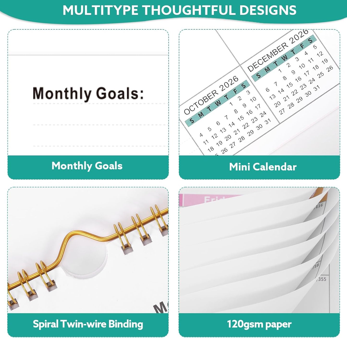 Wall Calendar 2026-2027, 18 Month Large Desk Calendar from January 2026 to June 2027 14.5" x 11.8" Monthly Calendar with Twin-Wire Binding for Home Office Planning Organisers, Colorful Blocks