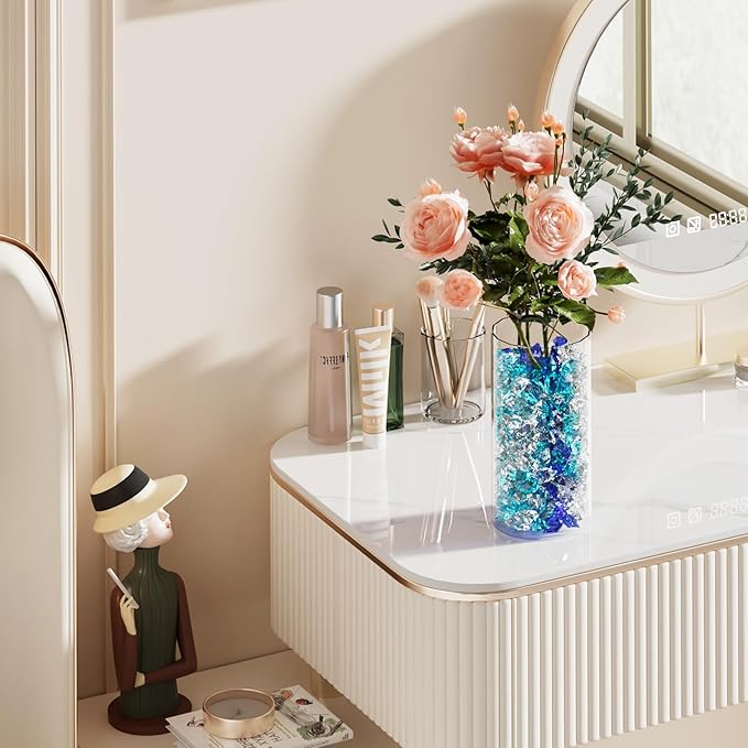 Acrylic Crushed Ice Rocks, Babenest 150 PCS Fake Crystals Plastic Ice Cubes Diamonds Gems for Vase Fillers, Home Decoration, Table Scatter, Event, Wedding, Arts & Crafts (Clear/Rpyal Blue/Baby Blue)