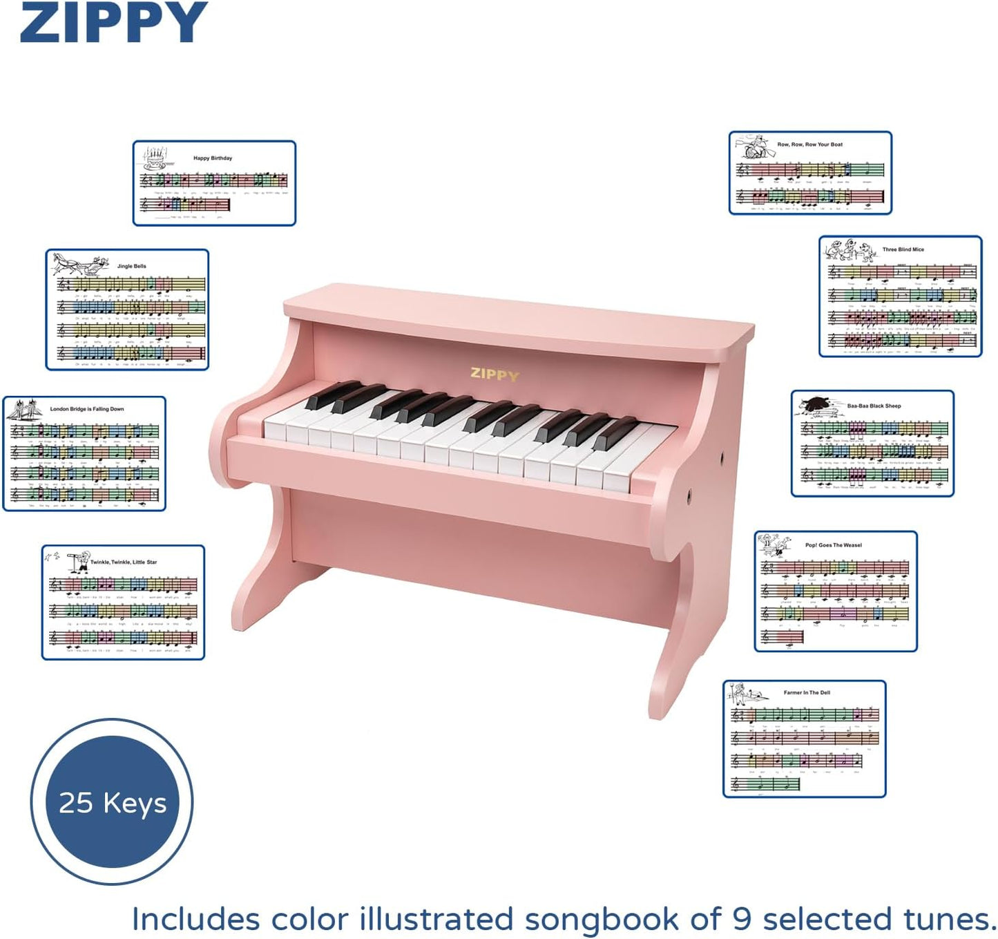ZIPPY Kids Piano Keyboard, 25 Keys Digital Piano for Kids, Mini Music Educational Instrument Toy, Wood Toy for Toddlers Girls Boys (Pink)