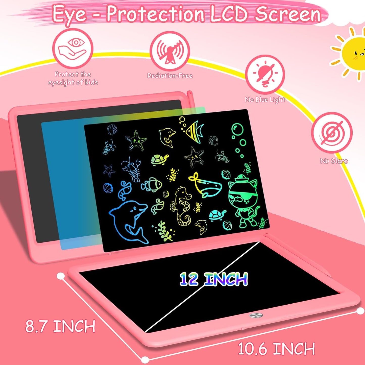 Decute Kids Toys LCD Writing Tablet with Stylus, 10 Inch Erasable Toddlers Doodle Board, Reusable Drawing Pad for Kids, Educational Christmas Birthday Gift for 3 4 5 6 7 8 Girls Boys Toddler Pink