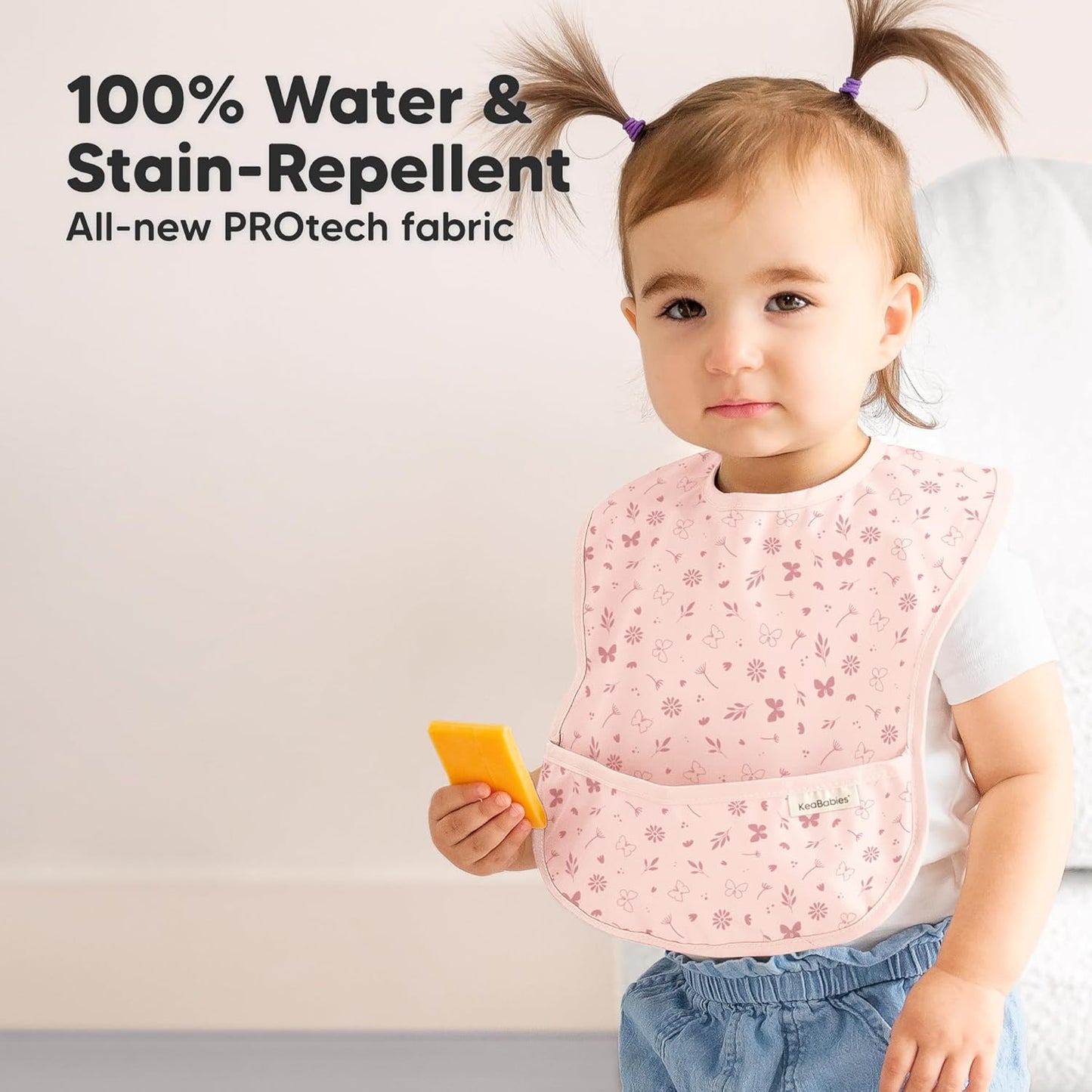 3-Pack Waterproof Baby Bibs for Eating - Lightweight Toddler Feeding Bibs with Large Food Catcher, Mess Proof, Food-Grade Baby Eating Essentials, Easy to Put On & Clean (Butterflies)