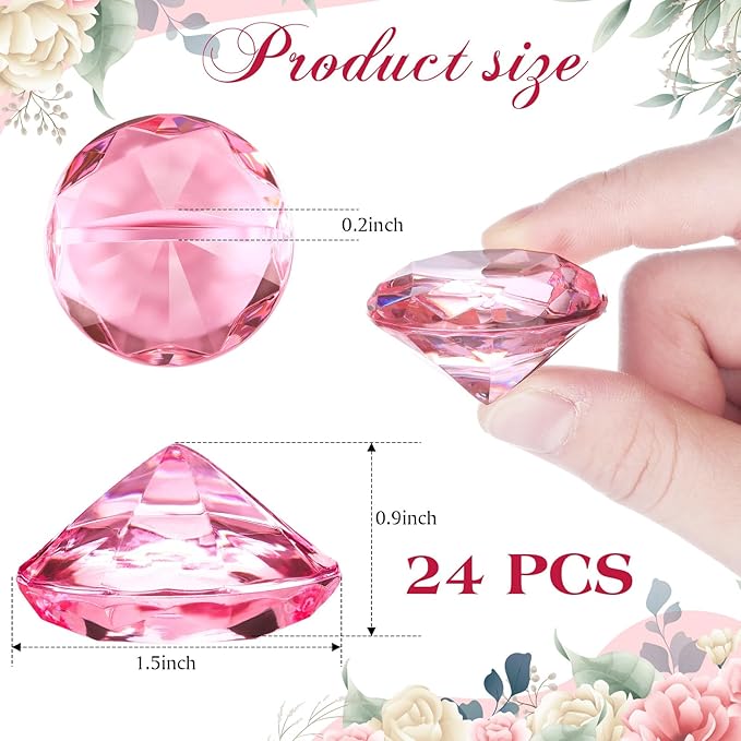 Boao 24 Pack Diamond Place Card Holders Acrylic Table Number Holder Card Stands Crystal Diamond Party Decorations Favor for Weddings Home Table(Pink)