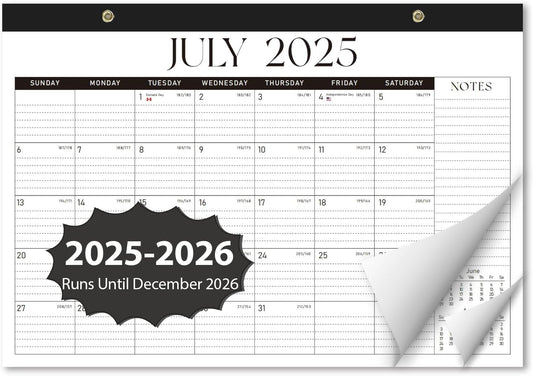 Desk Calendar 2025-2026, Monthly Desktop Large Calendar Runs Until December 2026 17" x 12" Desk Wall Planner for Family Office Teacher School, Black-White
