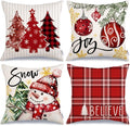 GEEORY Winter Christmas Throw Pillow Covers 20 x 20 Inch Set of 4, Xmas Trees Snowflake Snowman Joy Holiday Farmhouse Decorative Cushion Cases for Home Decoration G583-20