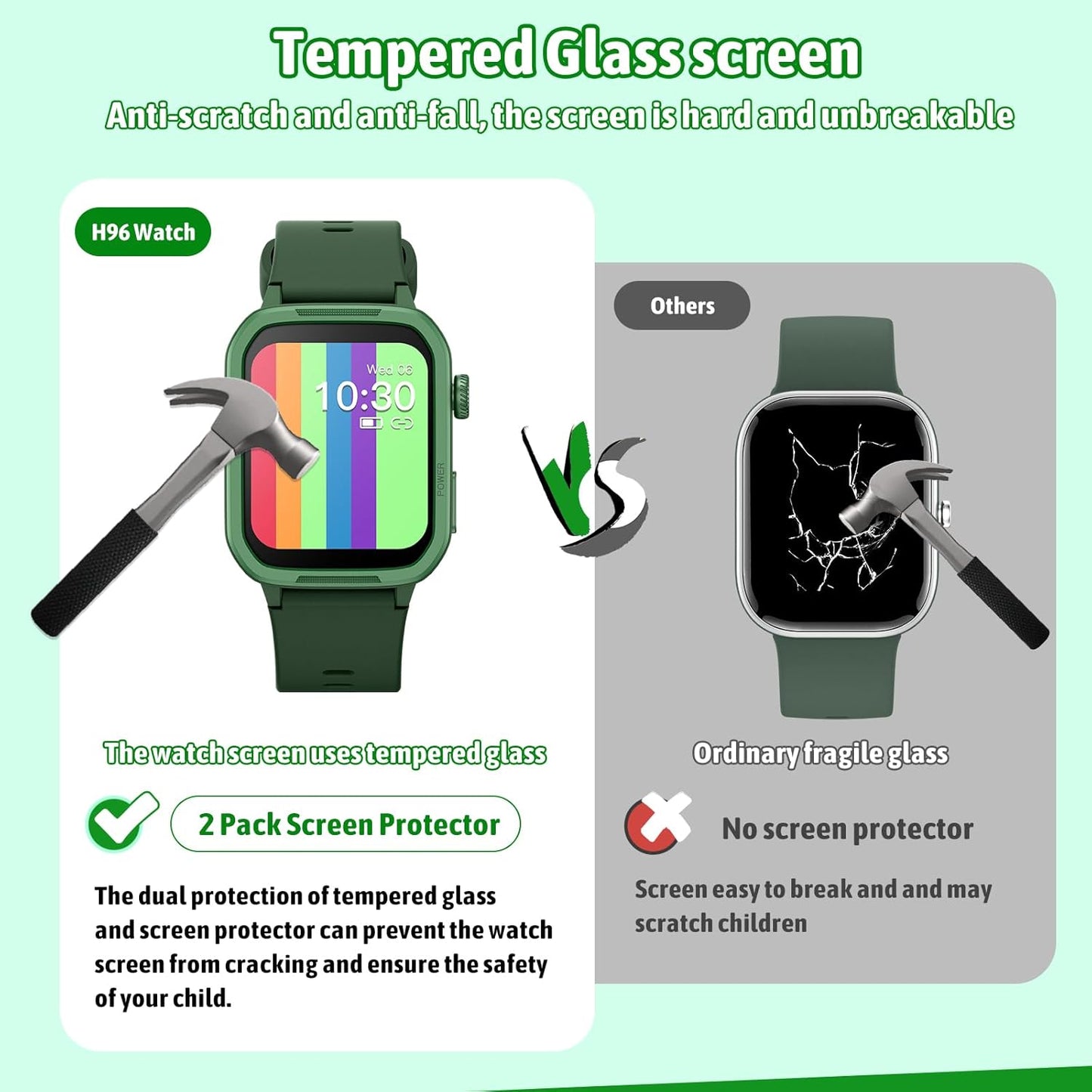 Smart Watch for Kids No Phone Needed, Tempered Glass Fitness Tracker Boy Teens with 19 Sport Modes, Pedometer, Sleep Monitor, Kids Watch Birthday Gifts Toy Gift for Girls Boys 6-16 (Green)