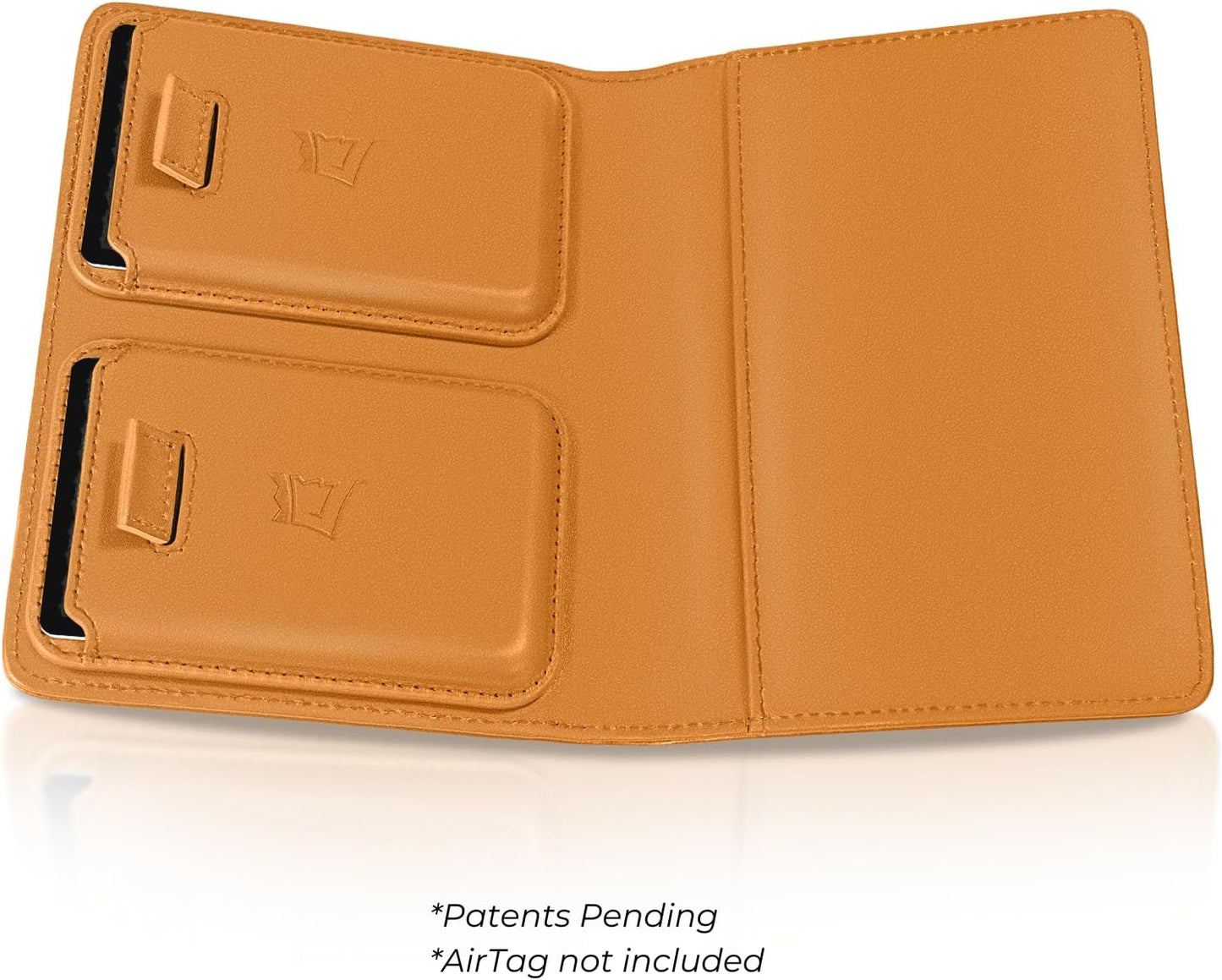 Kings Loot Passport Holder Wallet | RFID Blocking Leather Travel Wallet with Built-in Airtag Holder | Holds 1-6 Cards & Passport | Easy Pull Tab | Travel Wallets (Cognac)