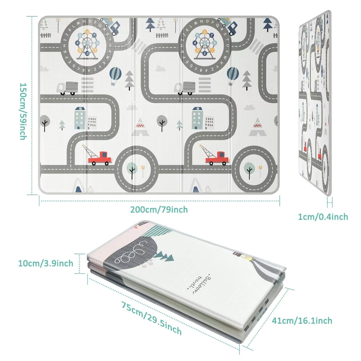 FLAGAV 79x59inch Play Mat for Baby - Extra Large, Non-Toxic, Waterproof Playmat for Indoor and Outdoor Use