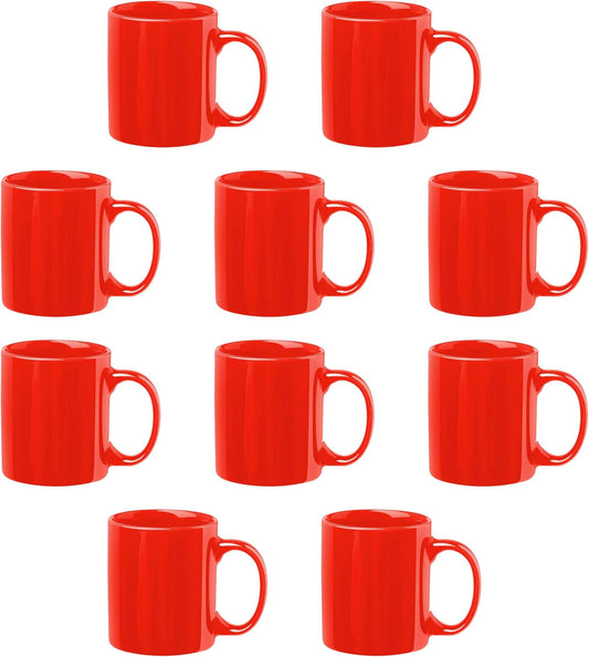 DISCOUNT PROMOS Ceramic Coffee Mugs 11 oz. Set of 10, Bulk Pack - Coffee cup set, Iced coffee cup, Gaming mug - Red