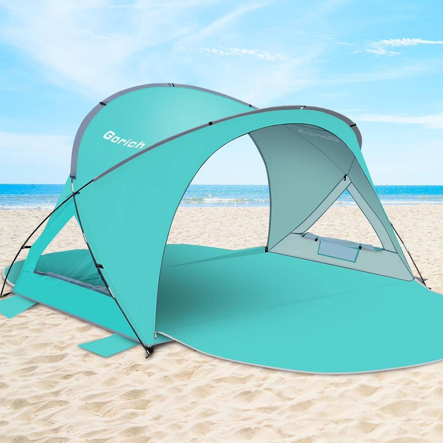 Gorich Beach Tent Sun Shelter with UPF50+ UV Protection for 3/4-5/6-7 Person, Lightweight & Portable Beach Shade Canopy with 2 Zippered Doors, Easy Setup Family Beach Umbrella