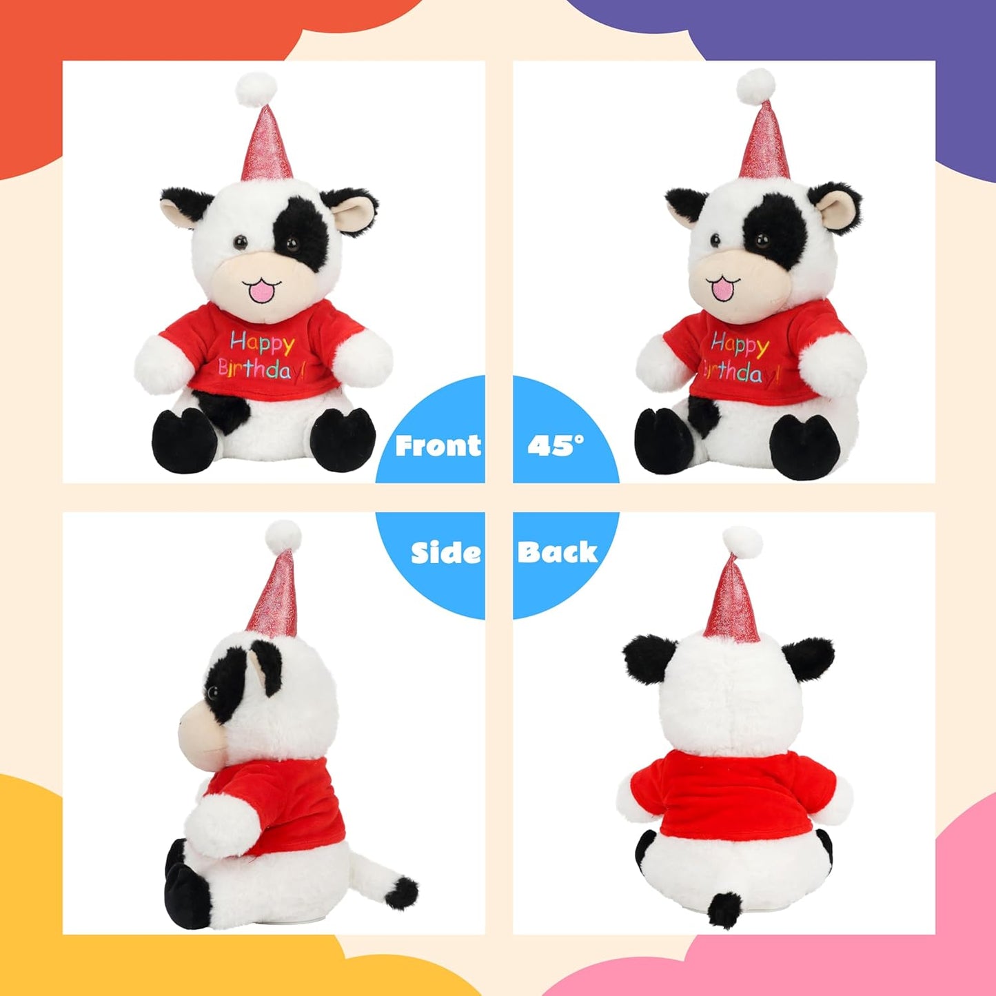 Cuteoy Happy Birthday Cow Musical Stuffed Animal Shaking Singing Dancing Plush Toy Electric Interactive Animated Plushies Gifts for Kids Girls Boys