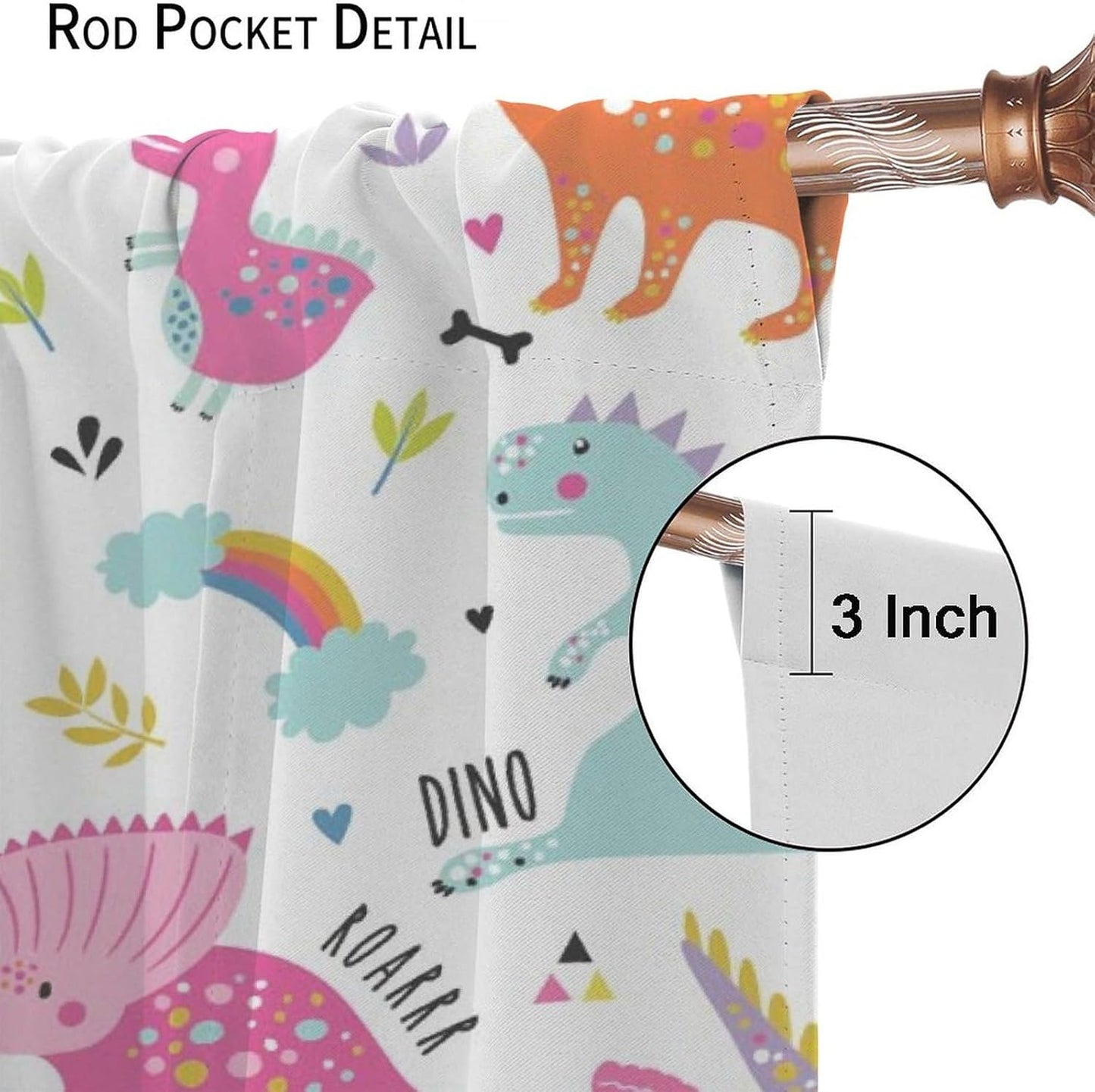 Cartoon Dinosaur Curtains for Kids Boys Girls Home Decor Childish Cute Dino Animals Print Pattern Rod Pocket Blackout Window Drapes for Nursery Baby Bedroom Playroom W31.5xL63in 2 Panels
