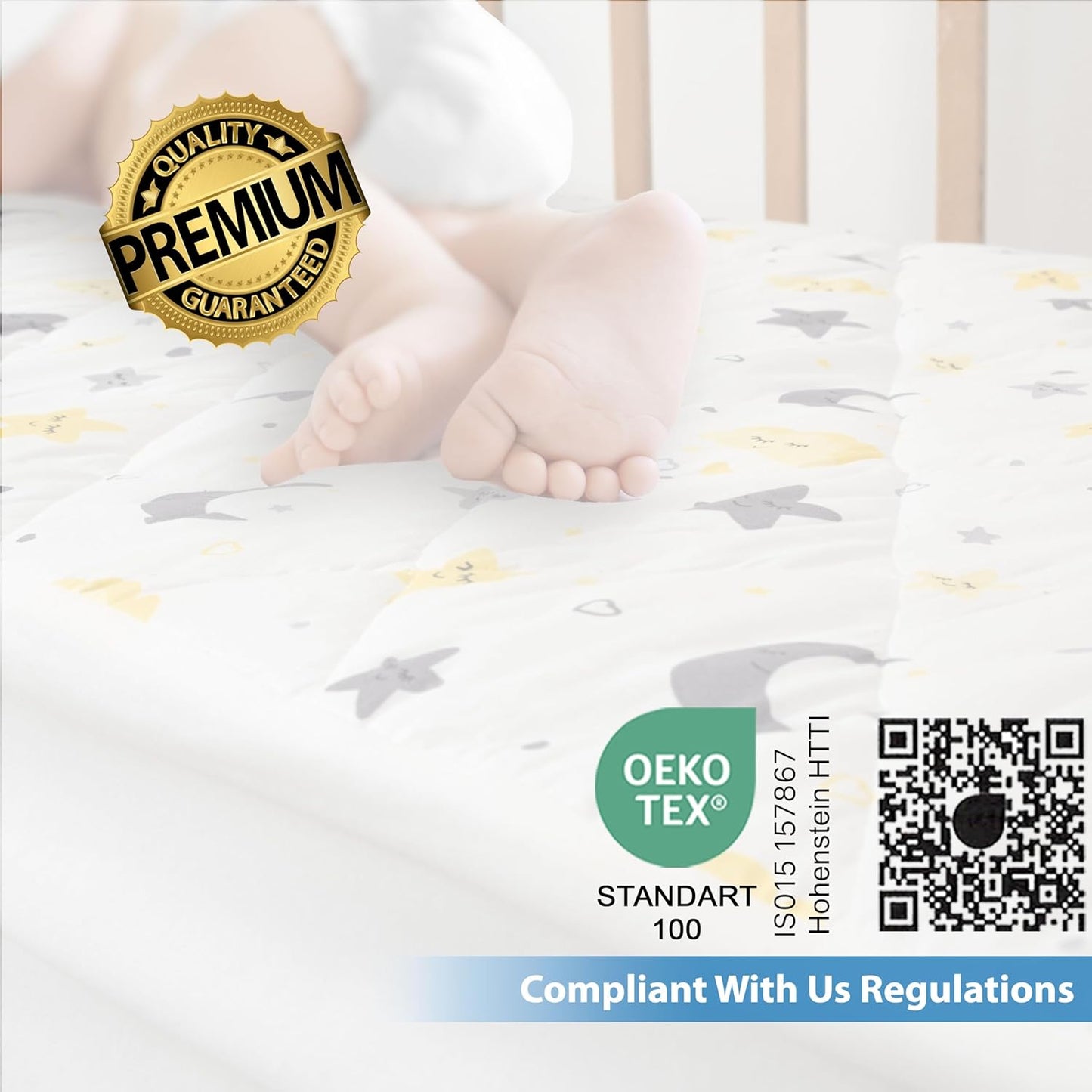 Waterproof Crib Mattress Protector Sheets,%100 Cotton Fabric, Absorbent Crib/Toddler Mattress Protector, Quilted, Certified, Noiseless Machine Wash, Moon&Star Pattern 52"x28" (Small Single, 2, Pack)