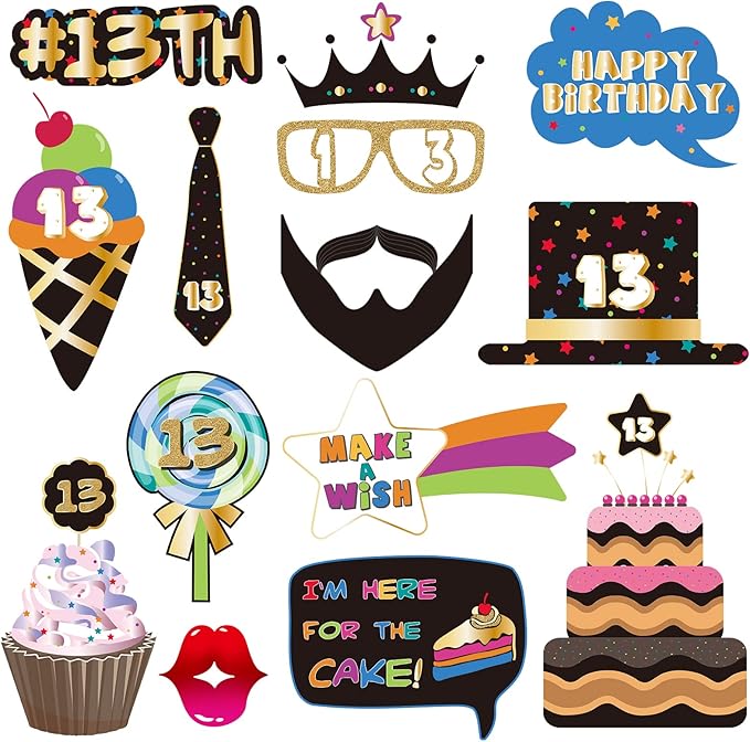 BRT Bearingshui 13th Photo Booth Props - Birthday Party Accessories, Signs & Decorations