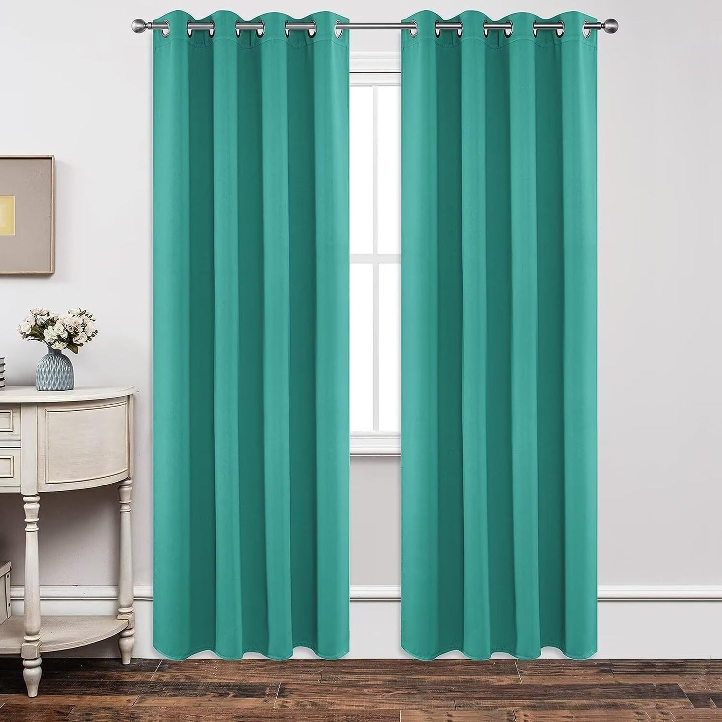 Joydeco Blackout Curtains 72 Inch Length 2 Panels Set, Thermal Insulated Long Curtains& Drapes 2 Burg, Room Darkening Grommet Drapes for Living Room Bedroom Window (W52 x L72 Inch, Peacock Blue)