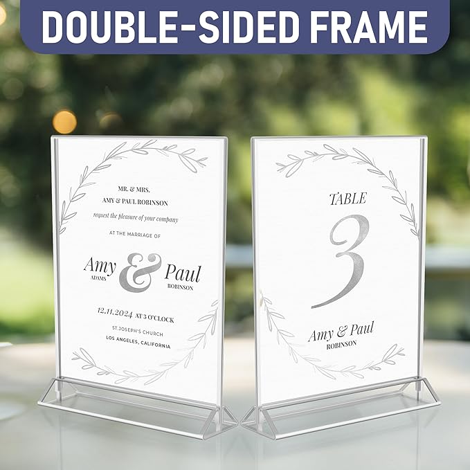 Silver Picture Frames Double-Sided, 6-Pack 4x6 Acrylic Table Number Holders, Clear Easel Stands for Signs, Silver Frames for Wedding Table Numbers, Menu Holders, Photo Displays for Events and Décor