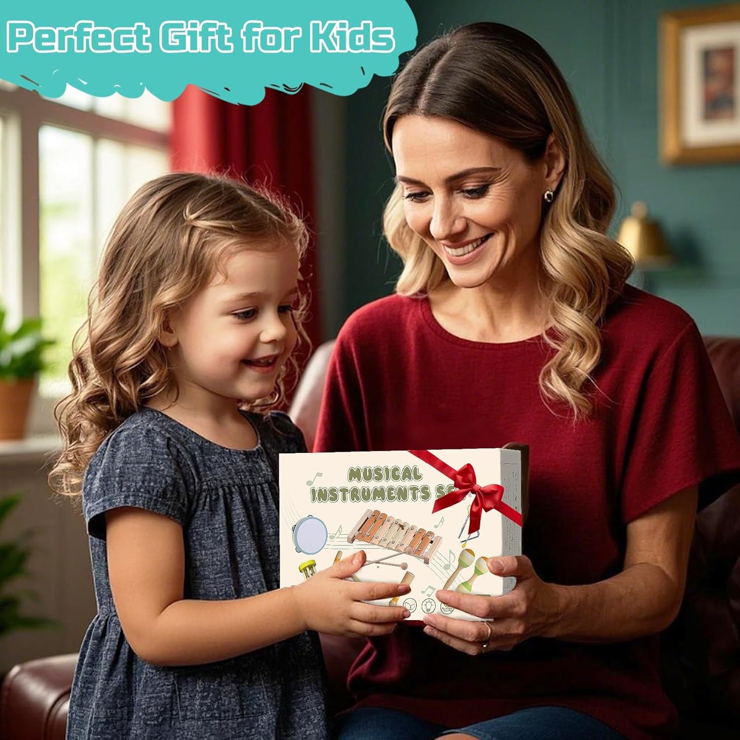 Baby Musical Instruments Set Montessori Wooden Toy for Toddlers 1 2 3 Percussion Music Xylophone for Kids Preschool Learning Resource Christmas Birthday Gifts for Boys Girls Aged 18 Months (Warm)