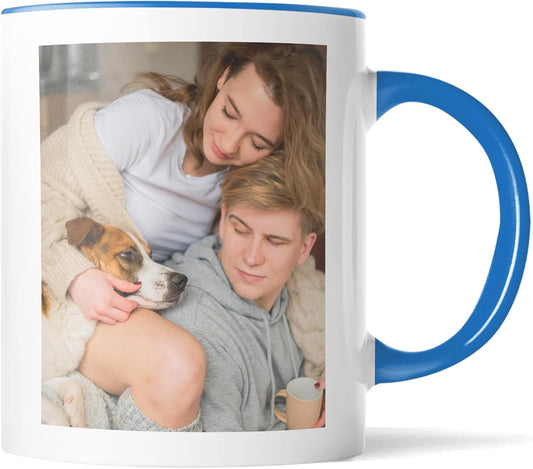 Custom Mug Upload Your Picture Personalized Coffee Mug with Photo Text Name Customized Cup Unique Ideas Gifts for Men Women Mom Dad Halloween Christmas Thanksgiving Friend Family (Blue, 11oz)