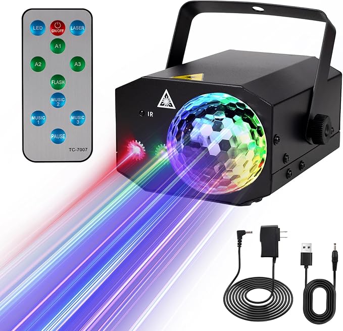 Party Lights DJ Disco Ball Light: LED Stage Laser Light with Sound Activated Remote 72 Patterns - RGB Strobe Lighting Projector for Parties Club Floor Bar Rave Christmas