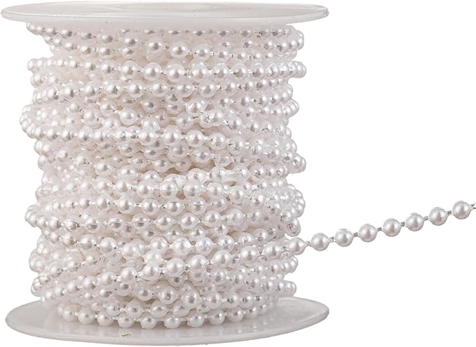3mm Millet Beads Crafts Faux Pearl Beads Garland Pearl Bead Roll Strand of Pearls to Decorate Floral Centerpieces Wedding Party Favor Christmas Tree(33 Feet White)