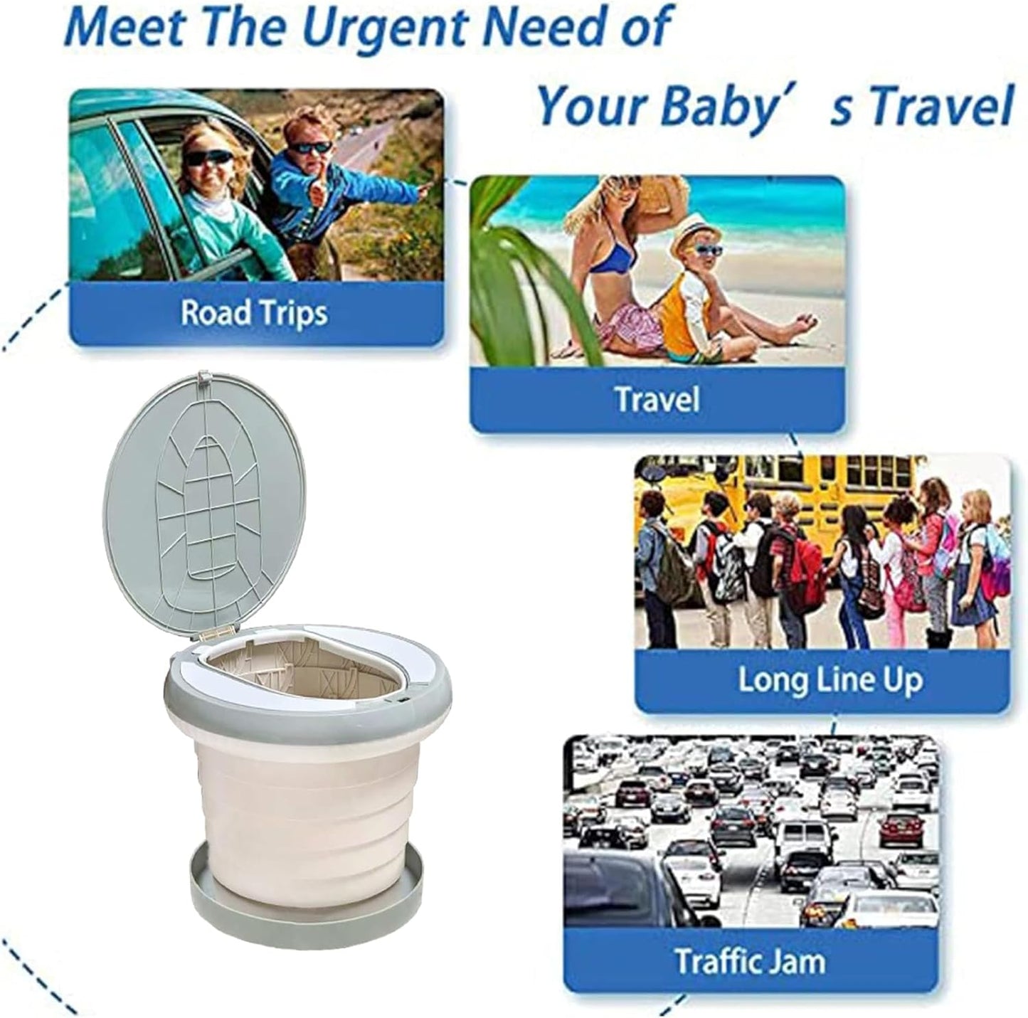 Travel Potty for Toddler, Portable and Foldable Toilet, Apply to Seat Emergency Toilet for Car, Camping, Outdoor, Indoor (grey, large)