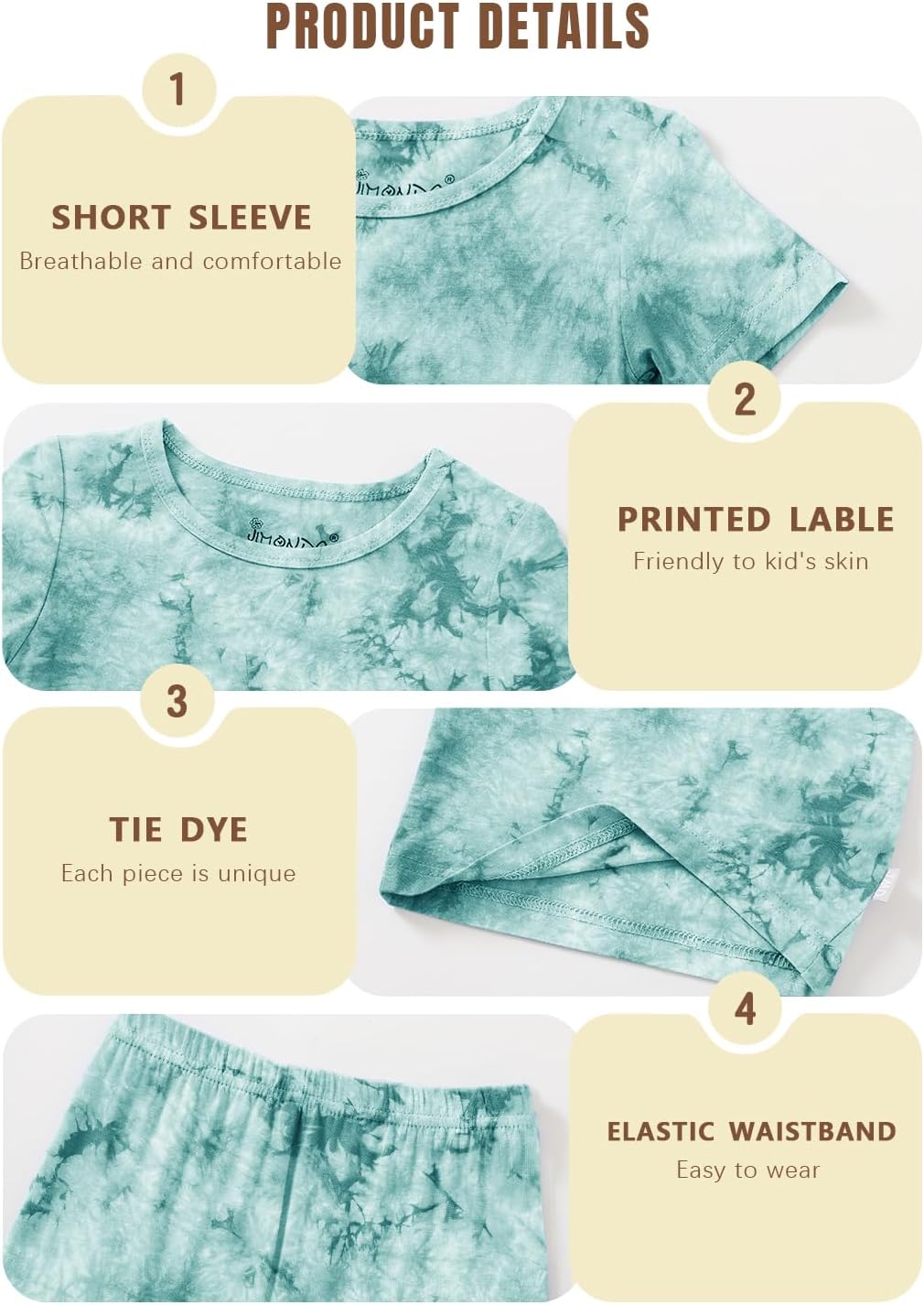 Jimonda Baby/Toddler Soft Sleepwear Short sleeve Kids Cool Pajama Outdoor 2-Piece Shirt&Shorts Casual sets Tie Dye PJ