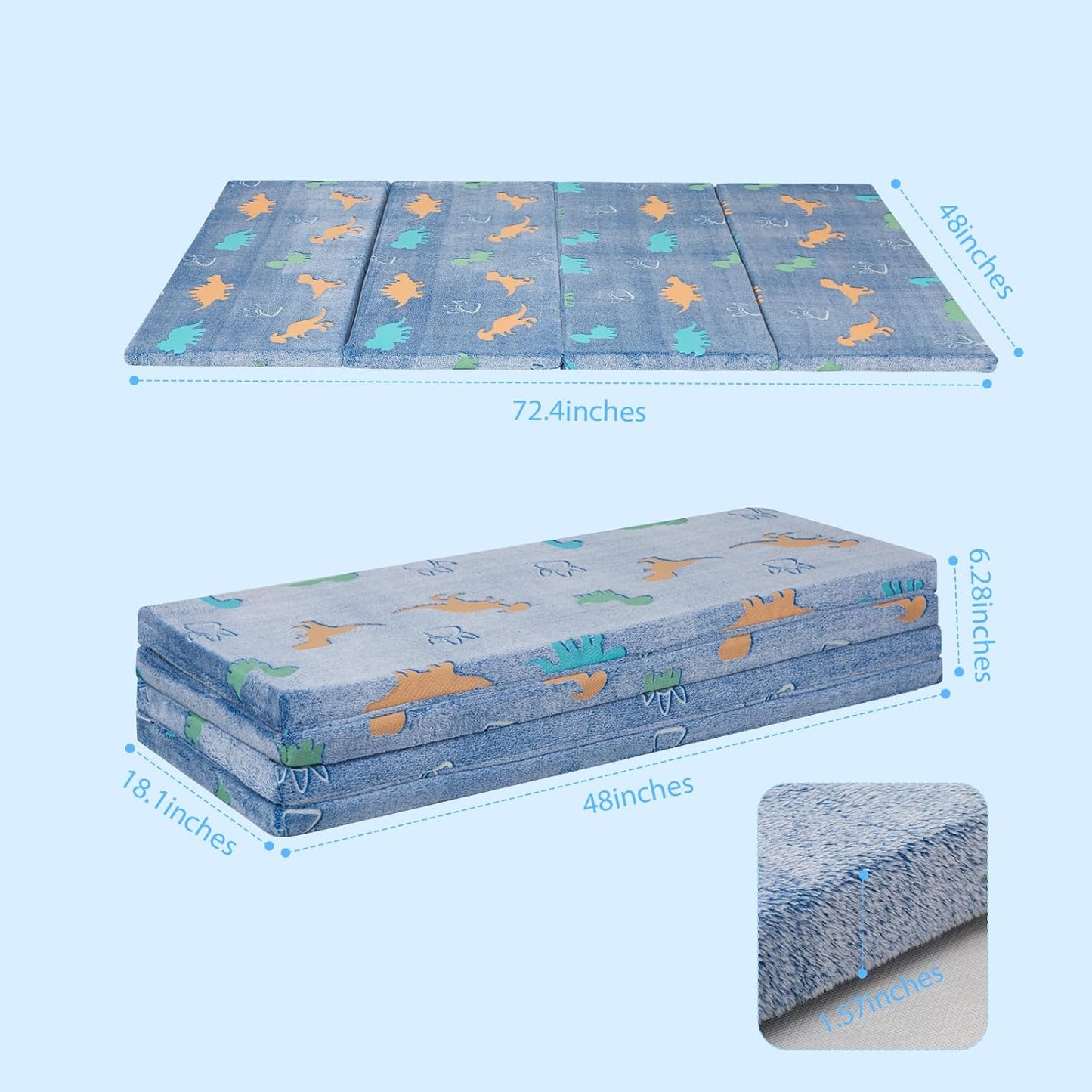 MeMoreCool Kids Floor Futon Mattress Large 6x4 FT, Thicken Foam Tatami Mattress for Children Play Area, Foldable Sleeping Pad Crawling Tatami Mat for Playroom, Dinosaur