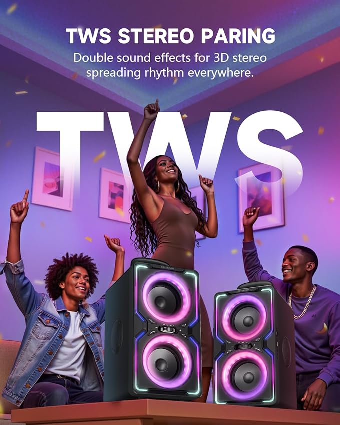 Hotlemon Large Bluetooth Speaker: 240W Peak Powerful Loud Sound with Deep Bass, 15H Playtime, Fast Charge, TWS, Portable Wireless Speakers for Outdoor, Party, Beach, Backyard, Home, Outside (Black)