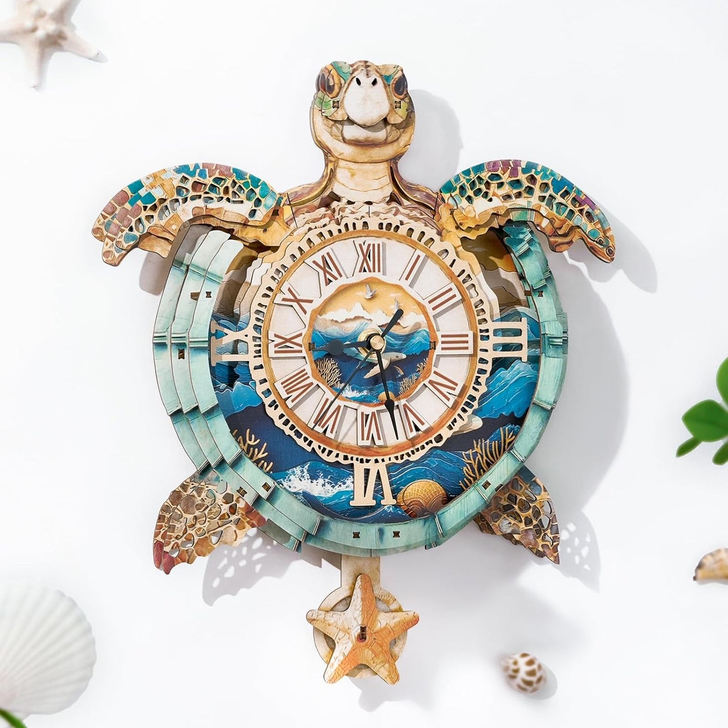 3D Puzzles for Adults Clock-Turtle Design Model Kit-Mechanical DIY Pendulum Clock with Roman Numerals-Desk Home Office Decor Personalized Gift for DIY Lovers