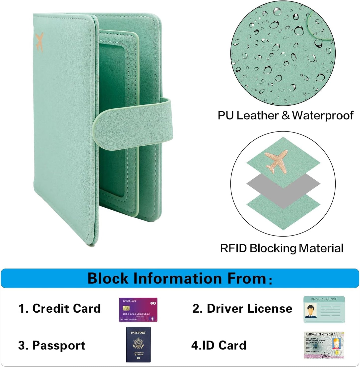 Melsbrinna Rfid Passport Holder for Travel women/Men, Cute Passport Wallet Rfid Blocking Card Slots, Rfid Passport Cover/CaseTravel Wallet, Passport Book Holder (1, Green4)