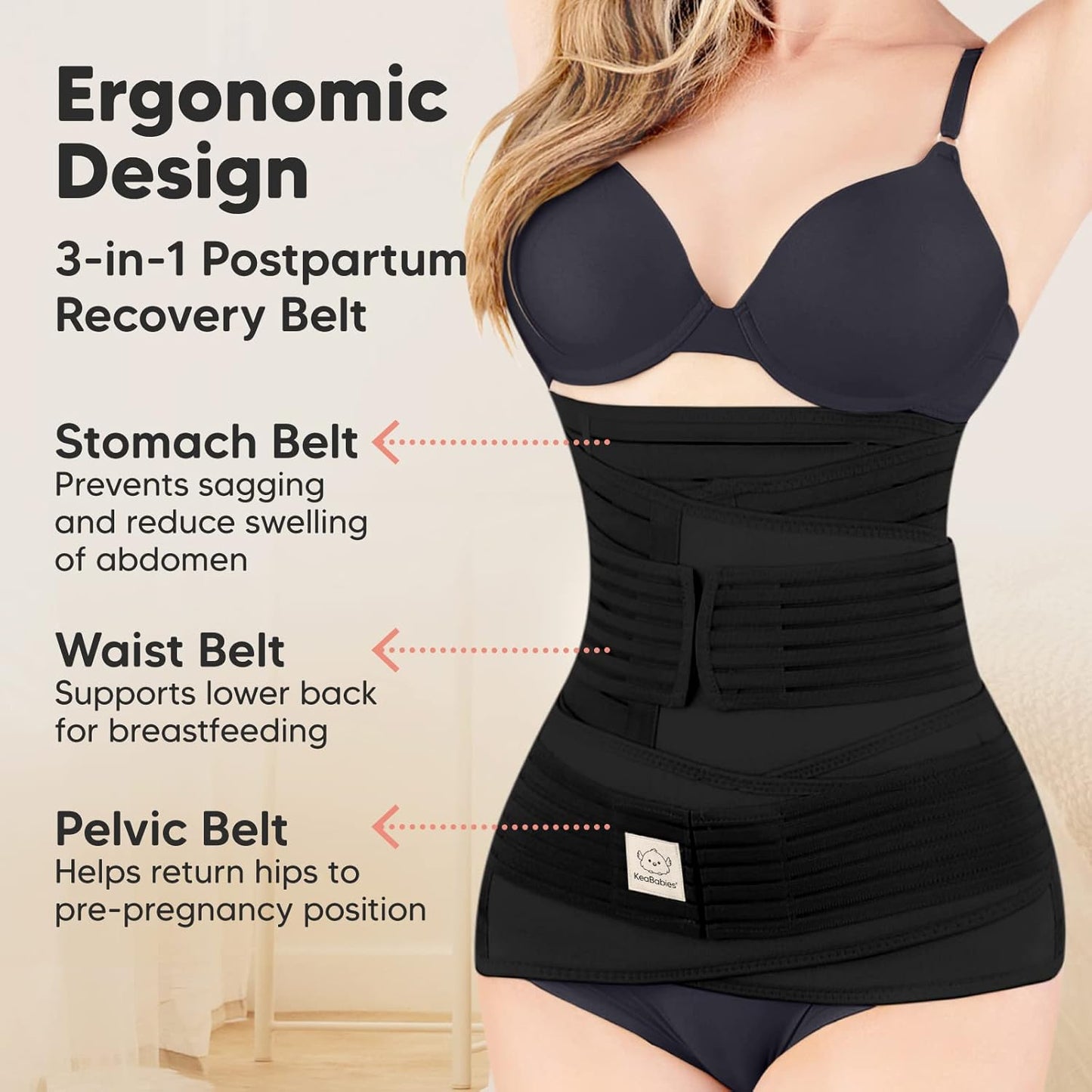 3 in 1 Postpartum Belly Support Recovery Wrap – Postpartum Belly Band, After Birth Brace, Slimming Girdles, Body Shaper Waist Shapewear, Post Surgery Pregnancy Belly Support Band (Midnight Black, M/L)