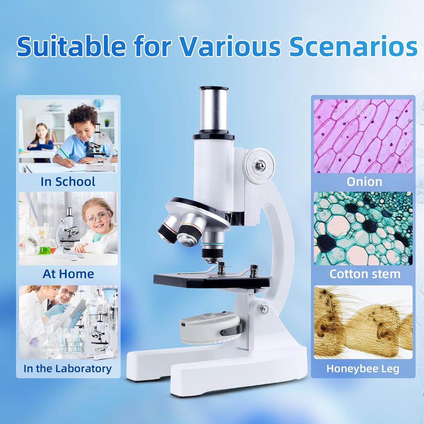Microscope for Kids Beginner, 40X-2000X Biological Compound Microscope Kit with Adjustable Brightness LED, Slides for School Lab Home Education, Gifts for Children Students Ages 6+