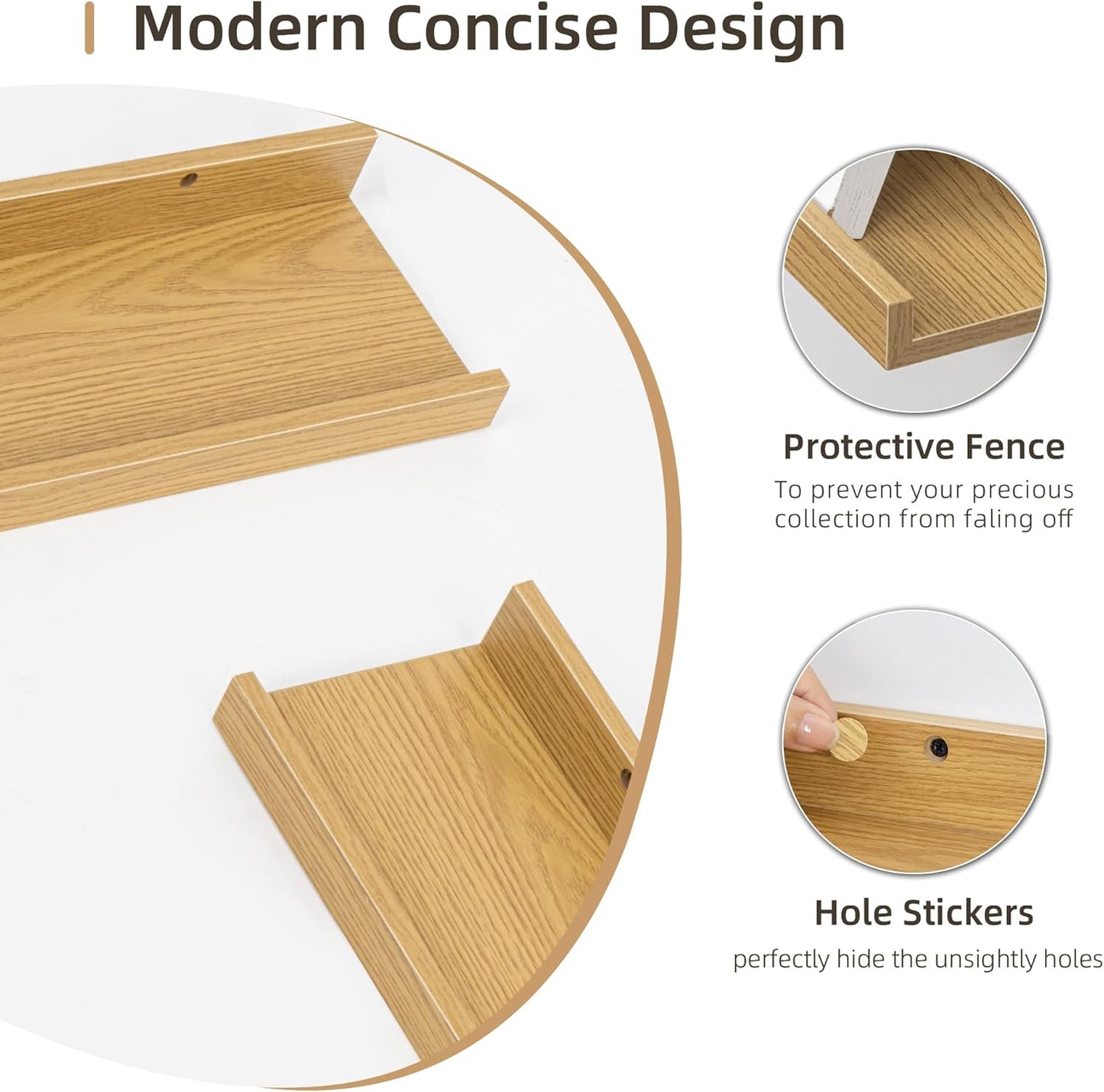 Picture Ledge Shelf, Wood Long Floating Shelves for Wall, Set of 2, 48 inch Picture Ledge Shelves, Photo Ledge Nursery Book Shelves Wall Mounted for Living Room Kids' Room Bedroom, Color Oak