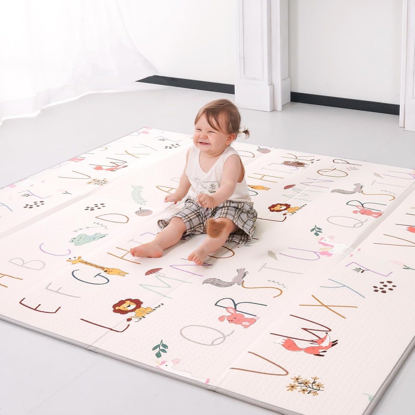 Baby Play Mat 59x71 Inch, 2 in 1 Fabric & XPE Dual-Sided Design Foldable Play Mats for Babies and Toddlers, Waterproof & Anti-Slip Baby Mat for Floor, Portable Baby Foam Crawling Mat with Travel Bag