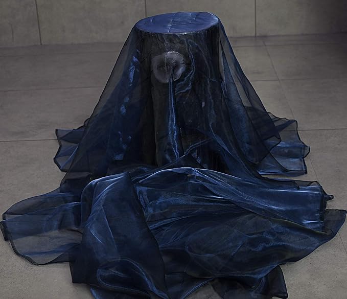 VDS Navy Blue Organza Fabric, 5 Yards Continuous, 45” Wide, Wedding Party Decoration Iridescent Crystal Sheer Shiny Organza Tulle Bridal Dress DIY Crafts Costume Sewing Backdrop Arch Cloth