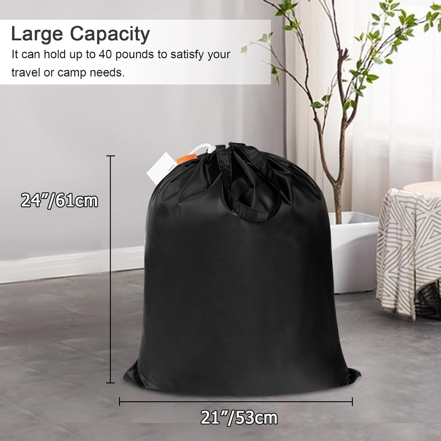 Polecasa Small Heavy Duty Laundry Bag with 130gsm Tear Resistant Fabric and Handles, Easy to Carry Durable Dirty Clothes Drawstring Bag, Perfect for College Dorm, Travel, 2 Pack 21”x24”,Black