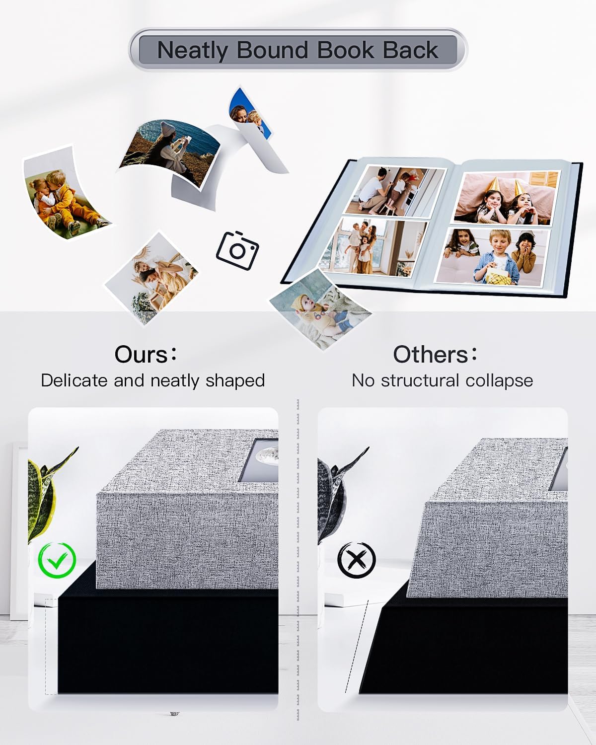 popotop Photo Album 4x6-200 Photos Photo Books with 200 Horizontal Pockets,Linen Cover Albums for Family Wedding Anniversary Baby Vacation Pictures