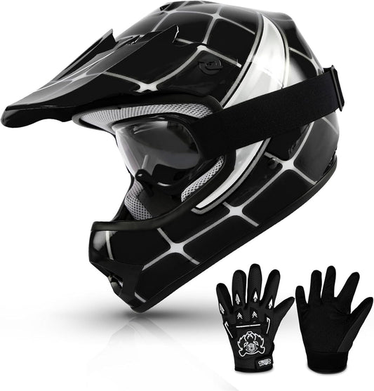TCMT Dot Youth & Kids Motorcycle Off-Road Helmet Full Face Motocross Street Dirt Bike Mountain Bike BMX MX ATV Helmet+Goggles+Gloves New