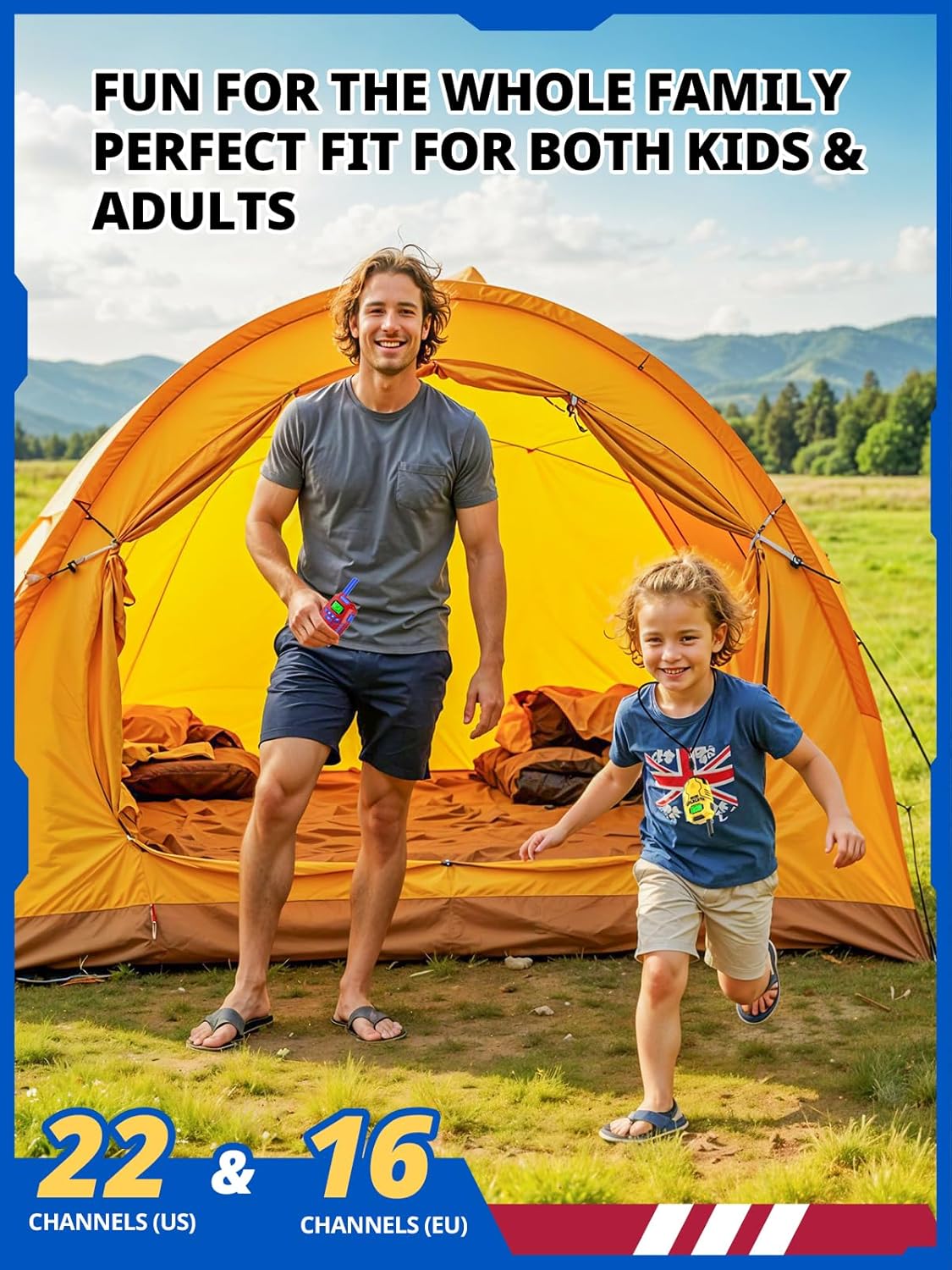 Walkie Talkies for Kids Rechargeable, Long Range 2 Way Radio, Outdoor Beach Camping Road Trip Role Play Toys Birthday Xmas Gift for Boys Age 7-12, 2 Pack