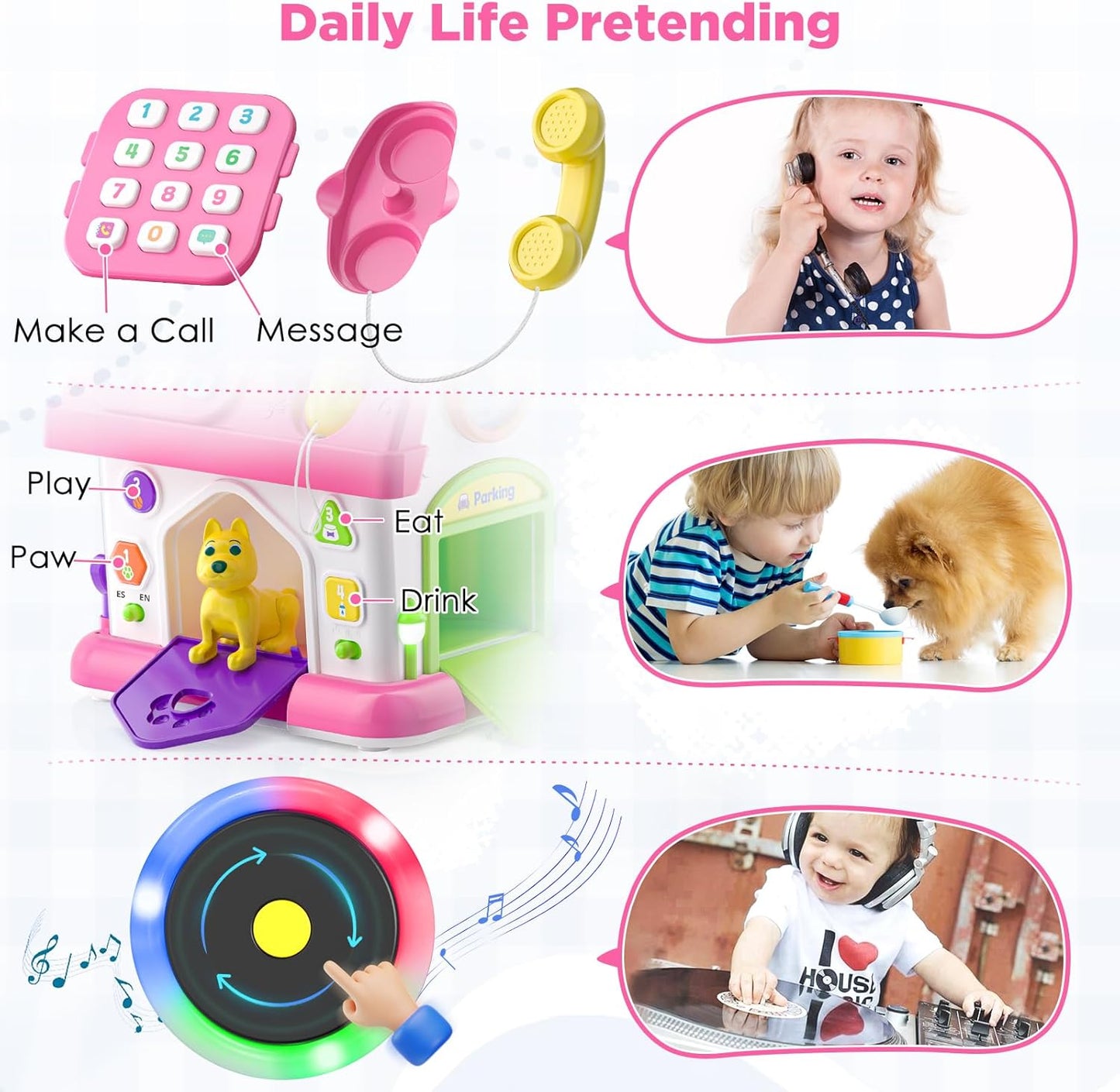 Musical Montessori Toys for 1 Year Old Girl Gifts, First Birthday Gifts for 1 Year Old Girl, Educational Baby Toy 12-18 Month Toddlers Ages 1-2 (Pink)