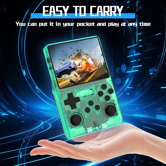 FVBADE[30000 in 1] R40S PRO Handheld Game Console 3.5 inch IPS Screen Mini Retro Console 3800mAh Portable Pocket Arcade 45+ Mainstream Emulator 256G TF Card Transparent.(Green)