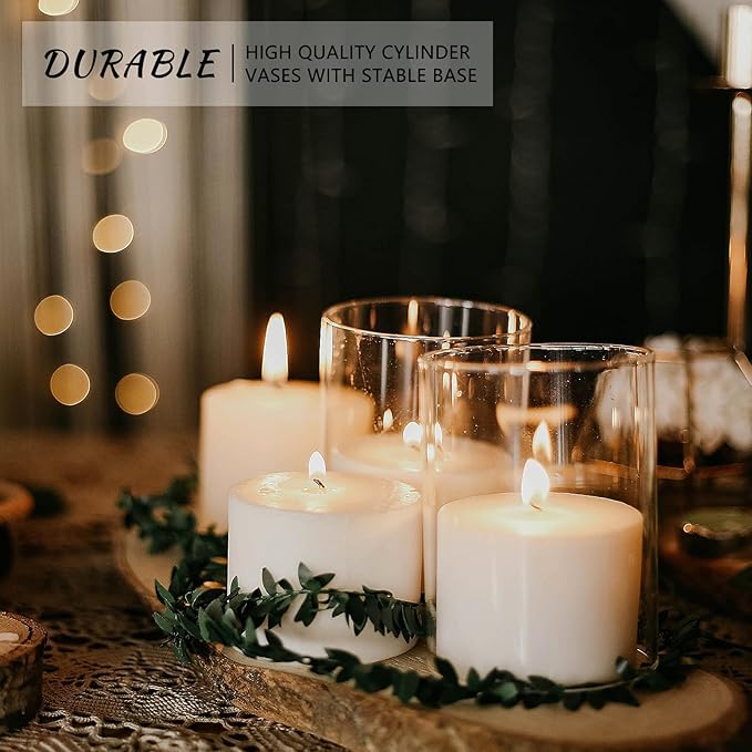12Pcs Glass Cylinder Vase for Centerpieces 5 Inch Clear Flower Vases Bulk, Glass Hurricane Candle Holder Small Floral Vases for Table, Floating Candle Vase for Wedding Home Décor