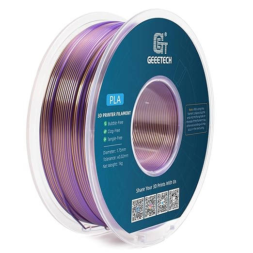 Geeetech Silk PLA Filament 1.75mm Silk Dual Color Filament, Coextrusion Dichromatic Metal-Like Shiny Consumable 1kg (2.2lbs) 1 Spool, Dimensional Accuracy +/- 0.02 mm, Gold Purple