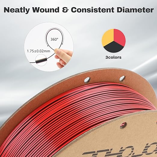 Silk PLA Filament 1.75mm Black Red Gold Triple Color PLA 3D Printer Filament 3 in 1 Coextrusion 1KG Spool(2.2lbs) 3D Printing Filament Dimensional Accuracy +/- 0.03mm