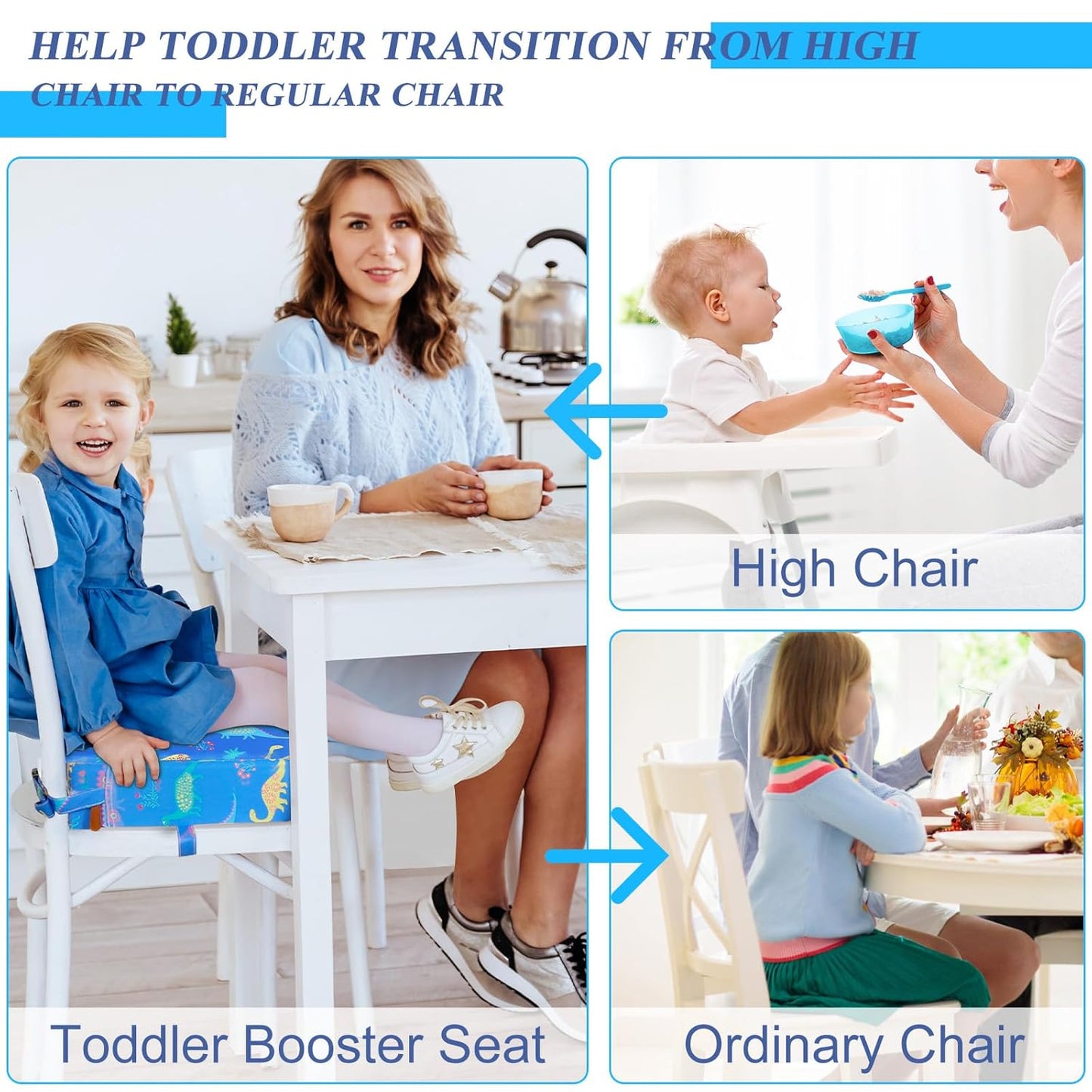 Toddler Booster Seat for Dining Table Cartoon Stronger Support Baby Kids Booster Seat for Dining Table Washable 2 Safer Straps Non-Slip Bottom Portable Increasing Cushion for Travel Home