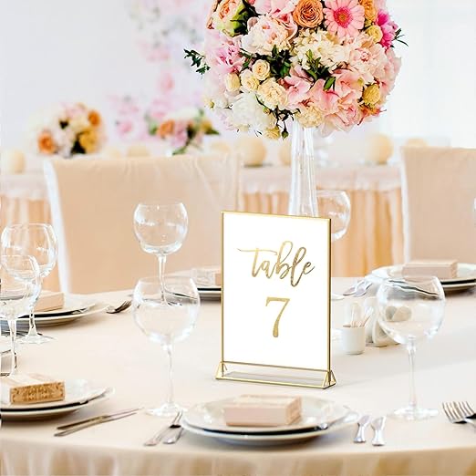 NIUBEE 6Pack 8.5 x 11 Acrylic Sign Holder with Gold Frames and Vertical Stand, Ideal for Display Wedding Table Numbers, Double Sided Picture, Clear Photos, Menu Holders